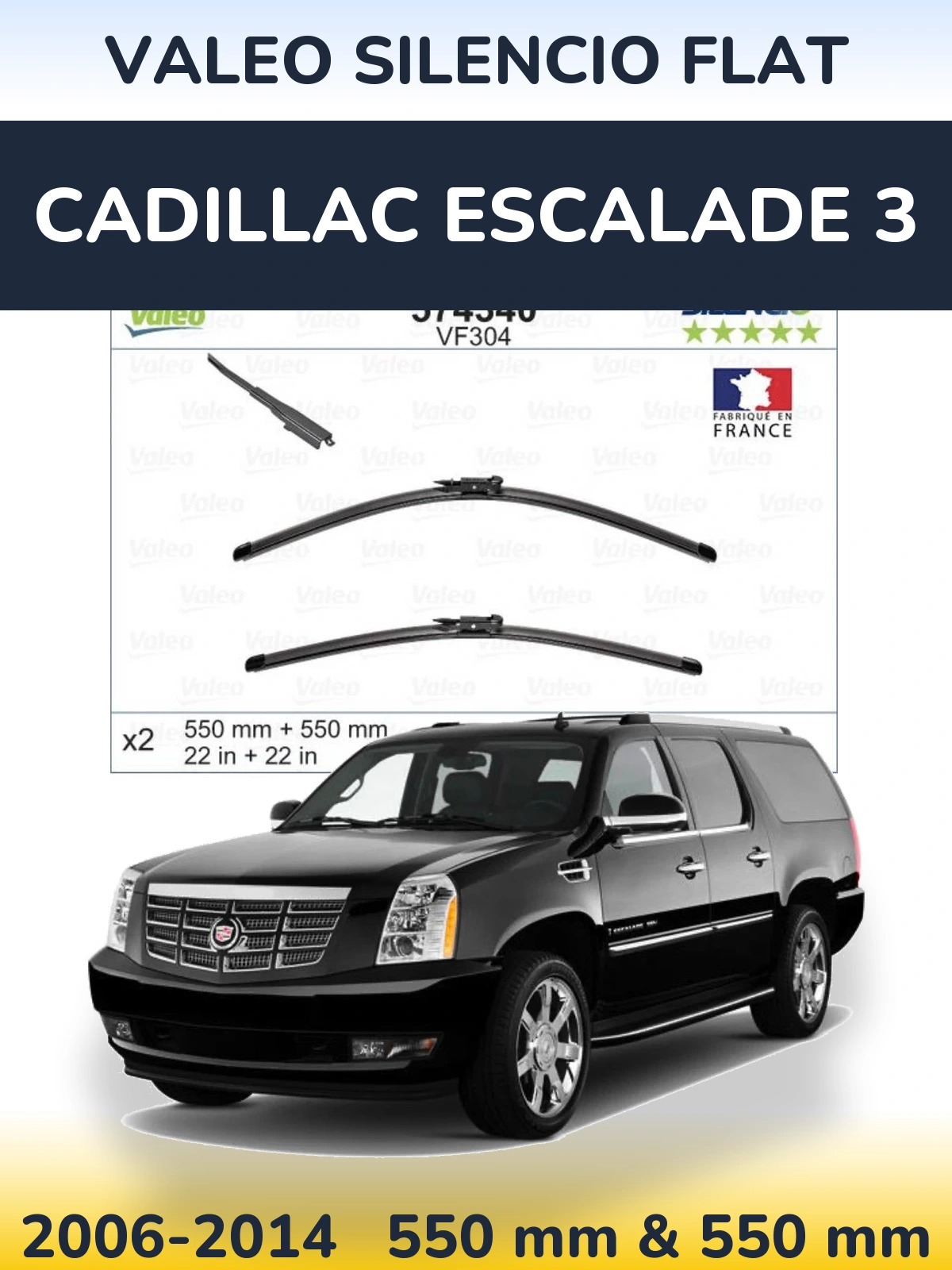 Komplet przednich wycieraczek Valeo Silencio Flat 550 & 550 mm do Cadillac Escalade 3 2006-2014