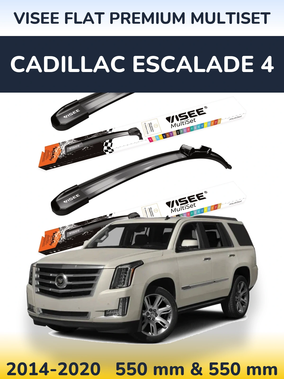 Front wiper blade set VISEE FLAT PREMIUM MultiSet 550 & 550 mm for Cadillac Escalade 4 2014-2020