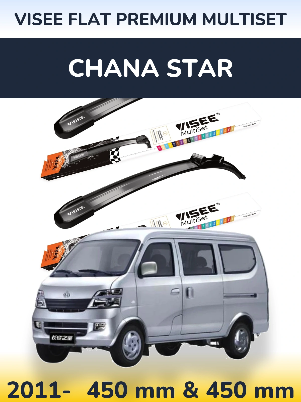 Komplet przednich wycieraczek VISEE FLAT PREMIUM MultiSet 450 & 450 mm do Chana Star 2011-2026