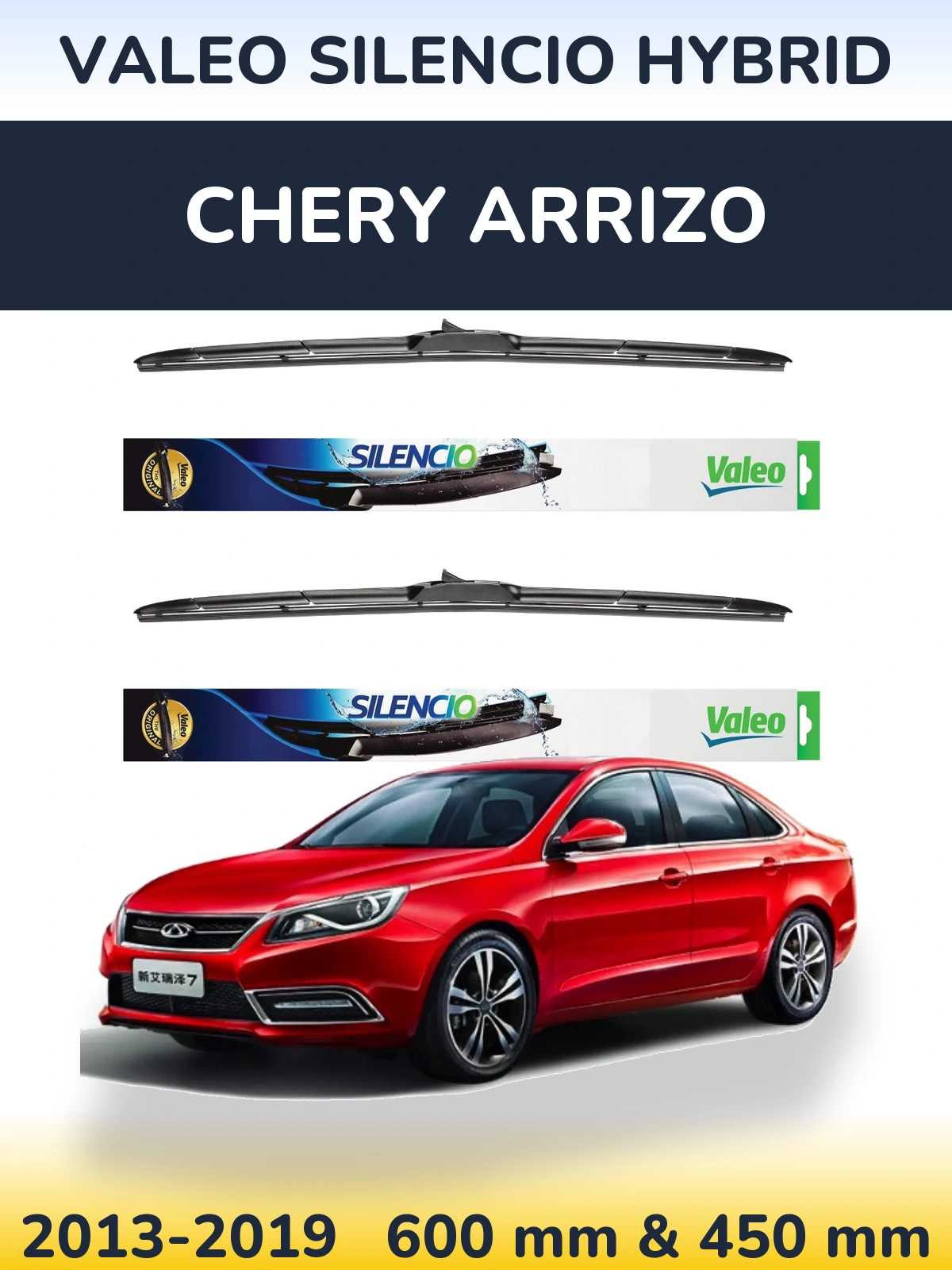 Komplet przednich wycieraczek Valeo Silencio Hybrid 600 & 450 mm do Chery Arrizo 2013-2019