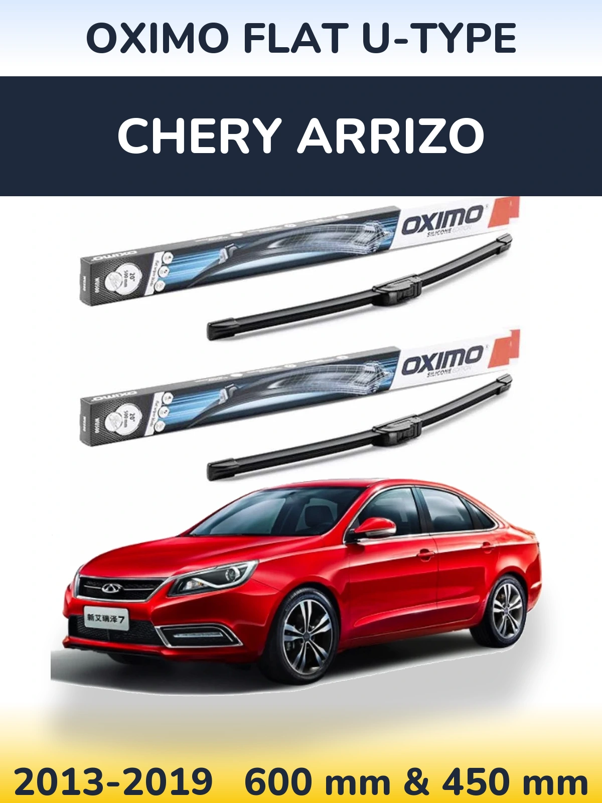 Komplet przednich wycieraczek Oximo Flat U-type 600 & 450 mm do Chery Arrizo 2013-2019