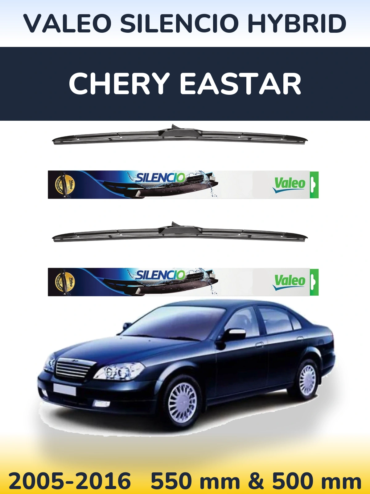 Komplet przednich wycieraczek Valeo Silencio Hybrid 550 & 500 mm do Chery Eastar 2005-2016