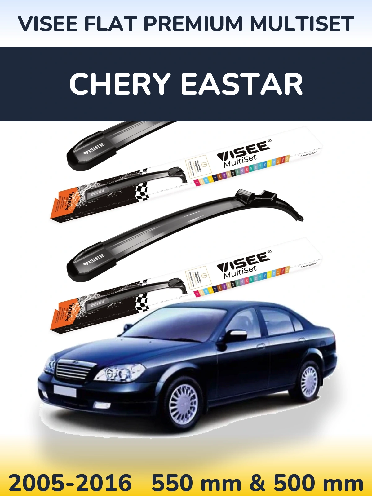 Komplet przednich wycieraczek VISEE FLAT PREMIUM MultiSet 550 & 500 mm do Chery Eastar 2005-2016