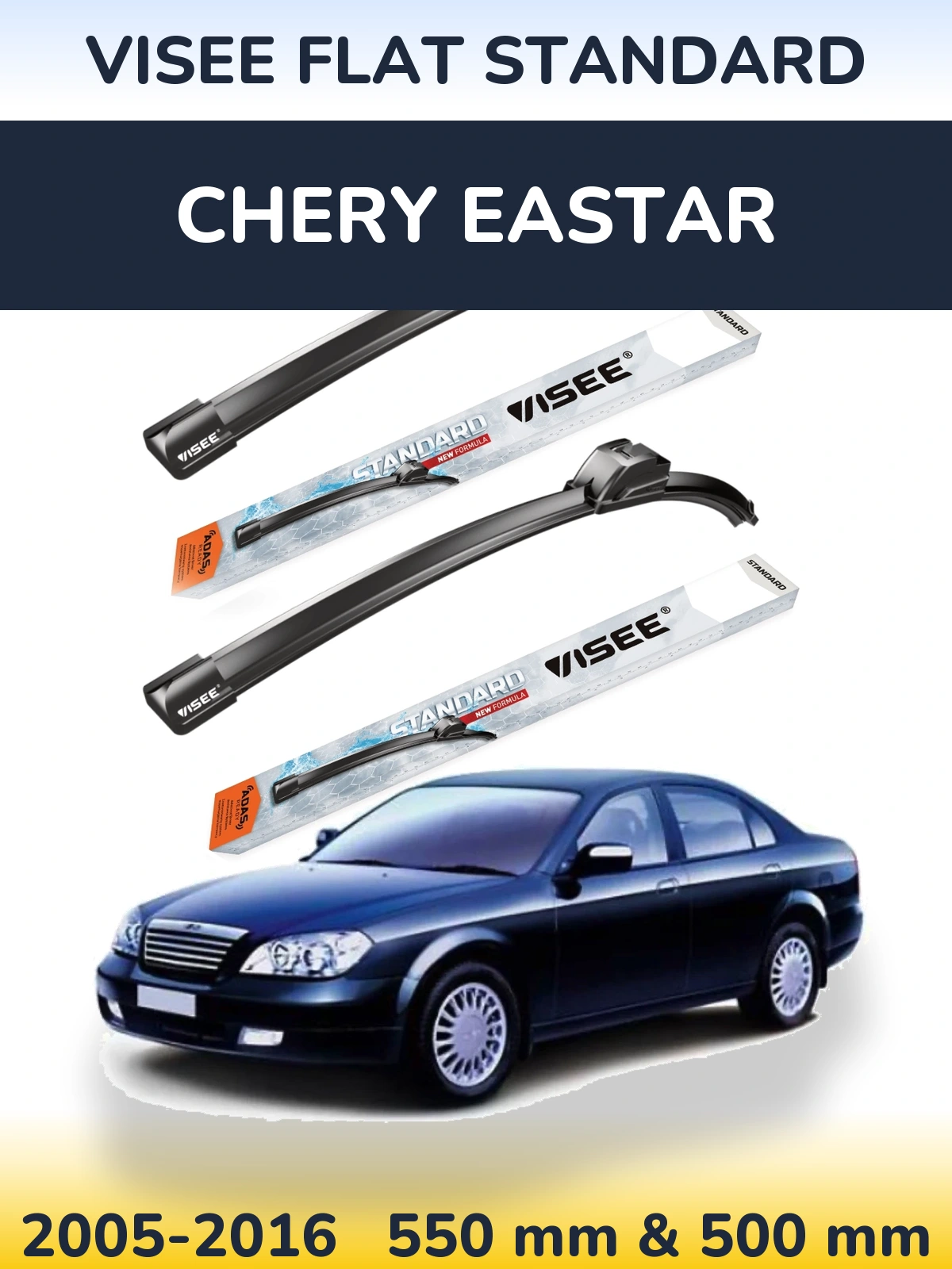 Komplet przednich wycieraczek VISEE FLAT STANDARD 550 & 500 mm do Chery Eastar 2005-2016