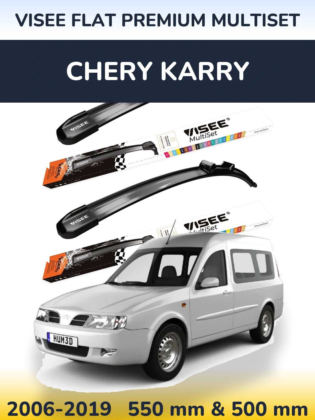 Komplet przednich wycieraczek VISEE FLAT PREMIUM MultiSet 550 & 500 mm do Chery Karry 2006-2019