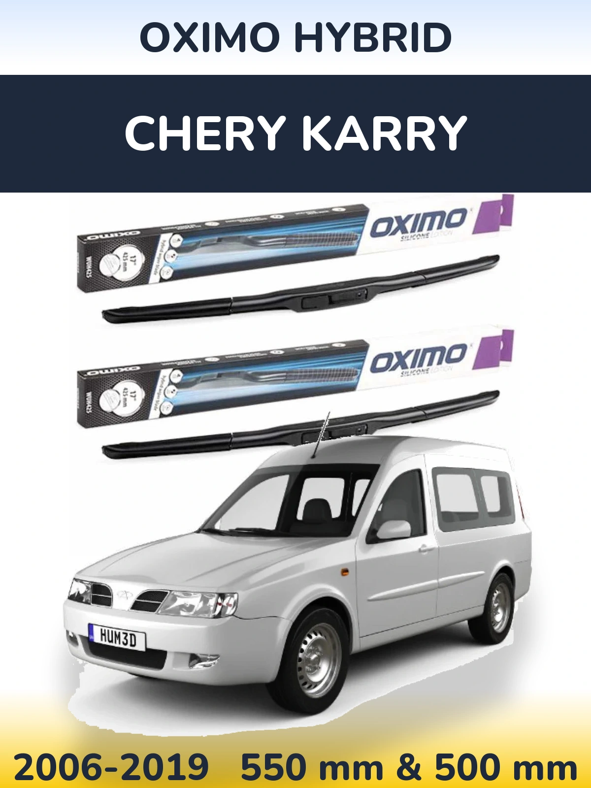 Komplet przednich wycieraczek Oximo Hybrid 550 & 500 mm do Chery Karry 2006-2019