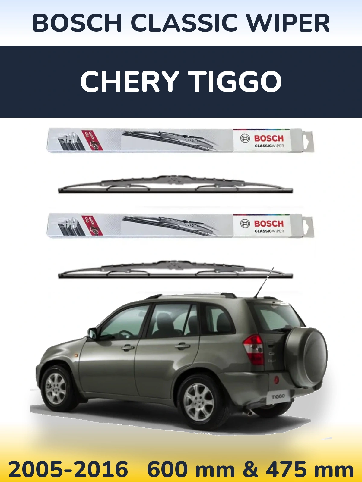 Komplet przednich wycieraczek BOSCH Classic Wiper 600 & 475 mm do Chery Tiggo 2005-2016