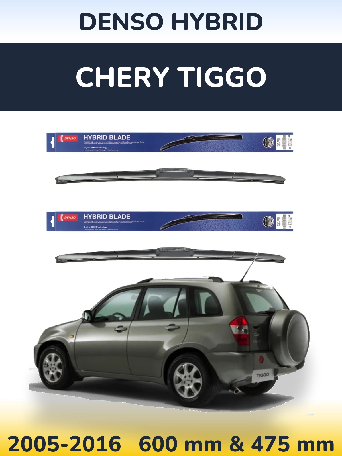 Komplet przednich wycieraczek Denso Hybrid 600 & 475 mm do Chery Tiggo 2005-2016