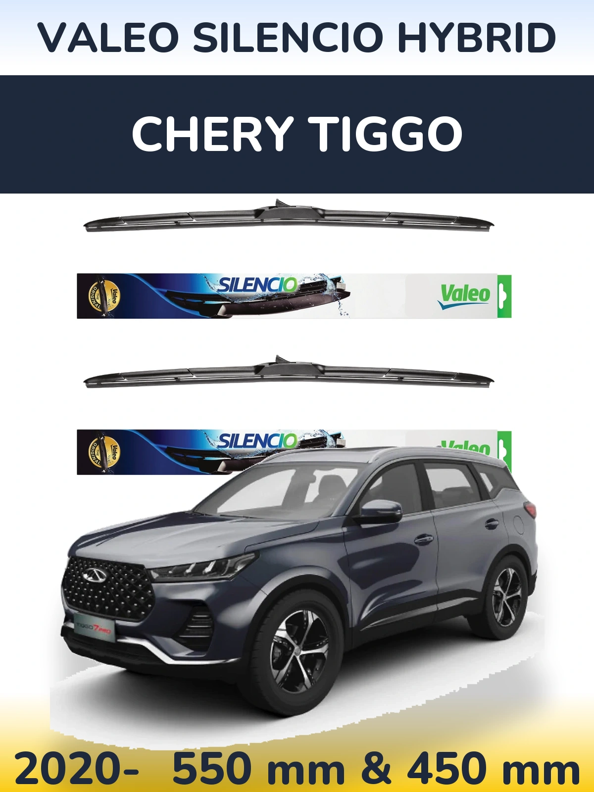 Komplet przednich wycieraczek Valeo Silencio Hybrid 550 & 450 mm do Chery Tiggo 2020-2026