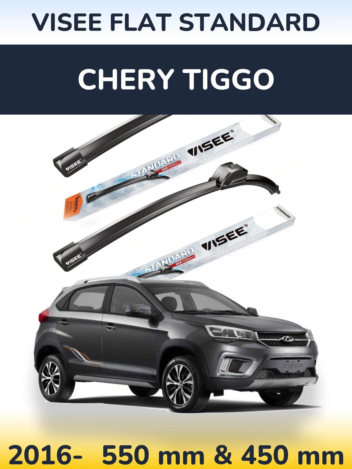 Komplet przednich wycieraczek VISEE FLAT STANDARD 550 & 450 mm do Chery Tiggo 2016-2026