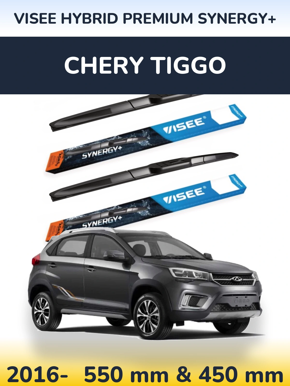 Komplet przednich wycieraczek VISEE HYBRID PREMIUM SYNERGY+ 550 & 450 mm do Chery Tiggo 2016-2026