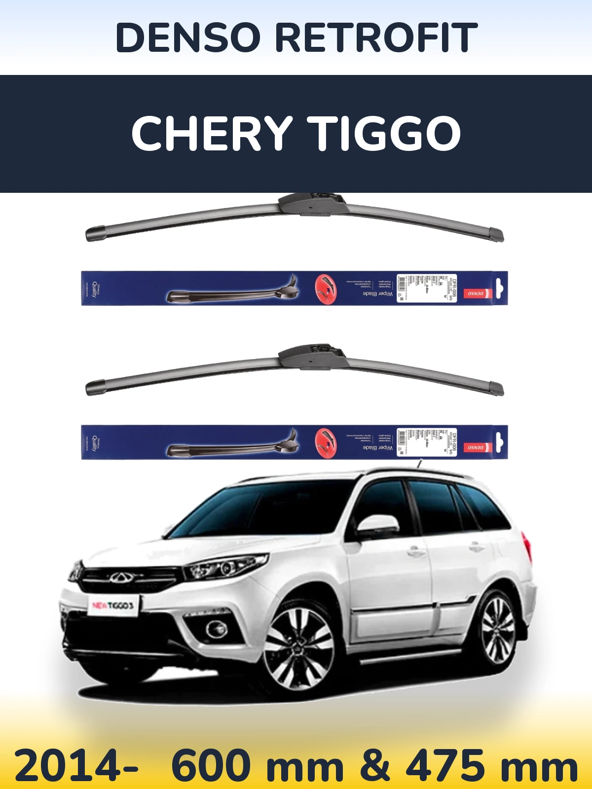 Komplet przednich wycieraczek Denso Retrofit 600 & 475 mm do Chery Tiggo 2014-2026