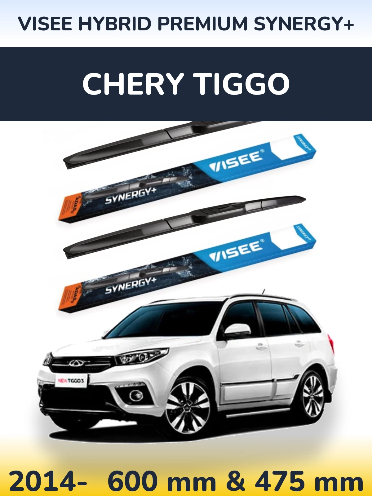 Komplet przednich wycieraczek VISEE HYBRID PREMIUM SYNERGY+ 600 & 475 mm do Chery Tiggo 2014-2026