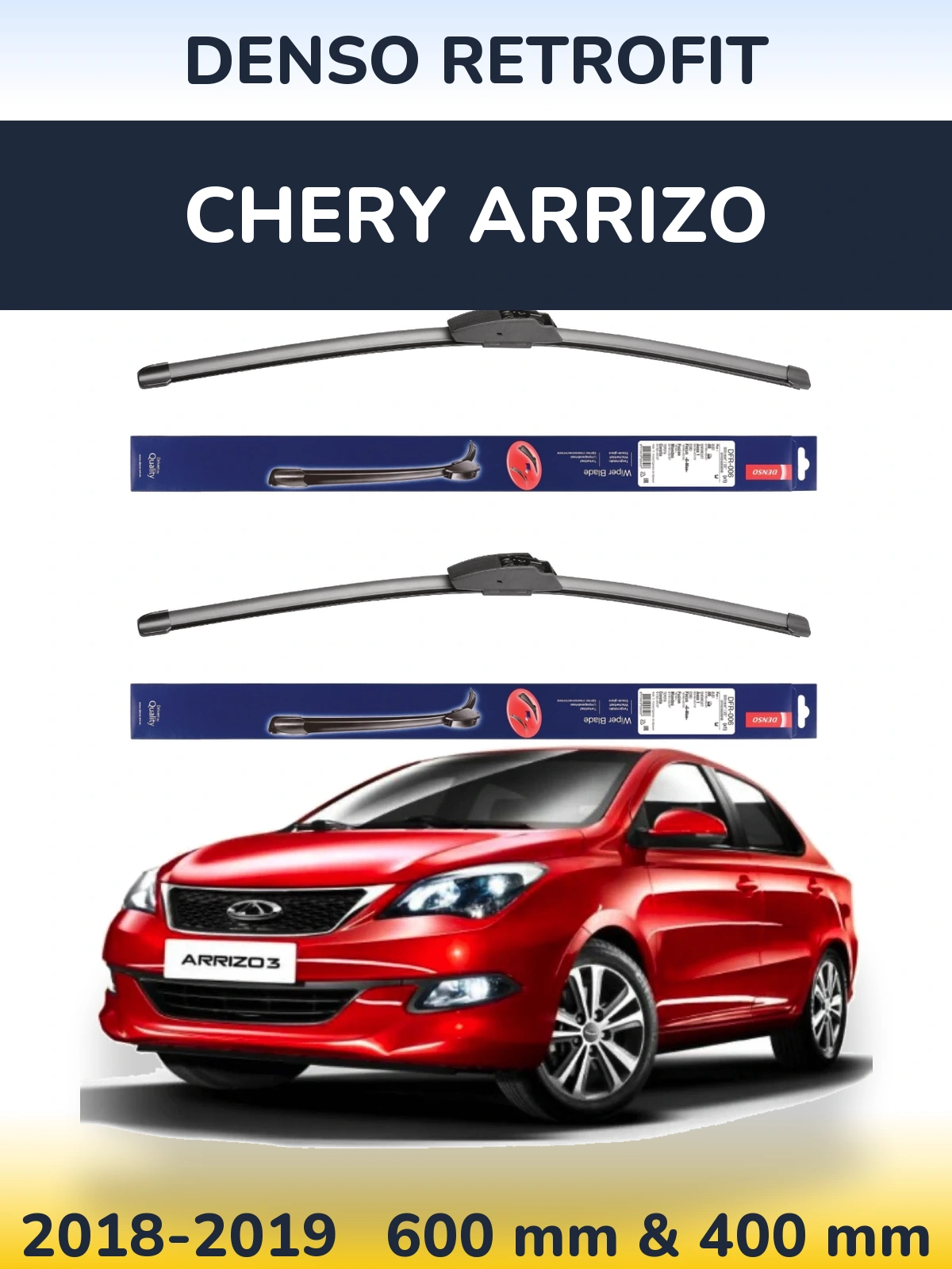 Komplet przednich wycieraczek Denso Retrofit 600 & 400 mm do Chery Arrizo 2018-2019