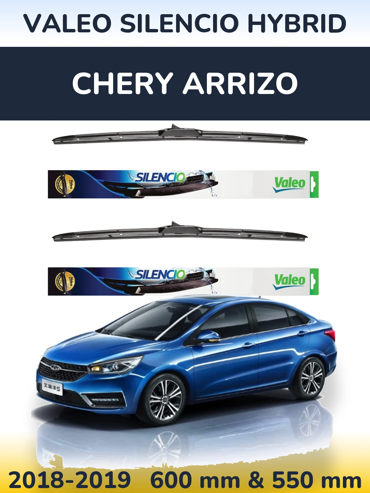 Komplet przednich wycieraczek Valeo Silencio Hybrid 600 & 550 mm do Chery Arrizo 2018-2019