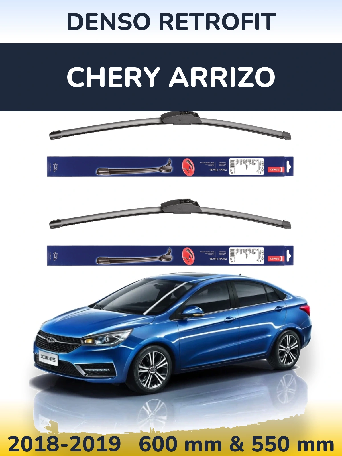 Komplet przednich wycieraczek Denso Retrofit 600 & 550 mm do Chery Arrizo 2018-2019