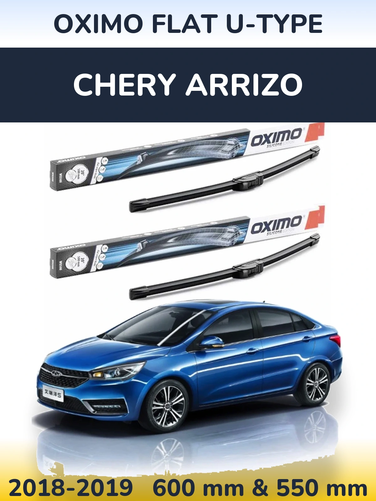 Komplet przednich wycieraczek Oximo Flat U-type 600 & 550 mm do Chery Arrizo 2018-2019