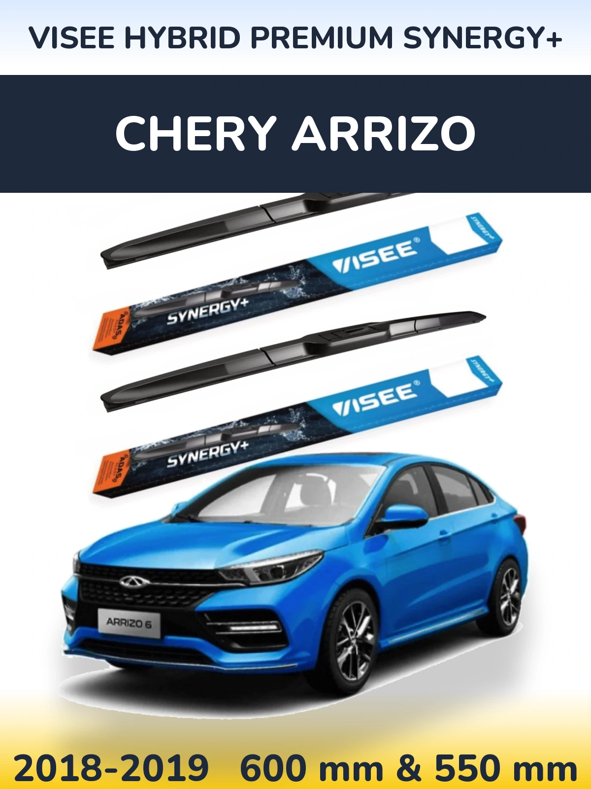 Komplet przednich wycieraczek VISEE HYBRID PREMIUM SYNERGY+ 600 & 550 mm do Chery Arrizo 2018-2019
