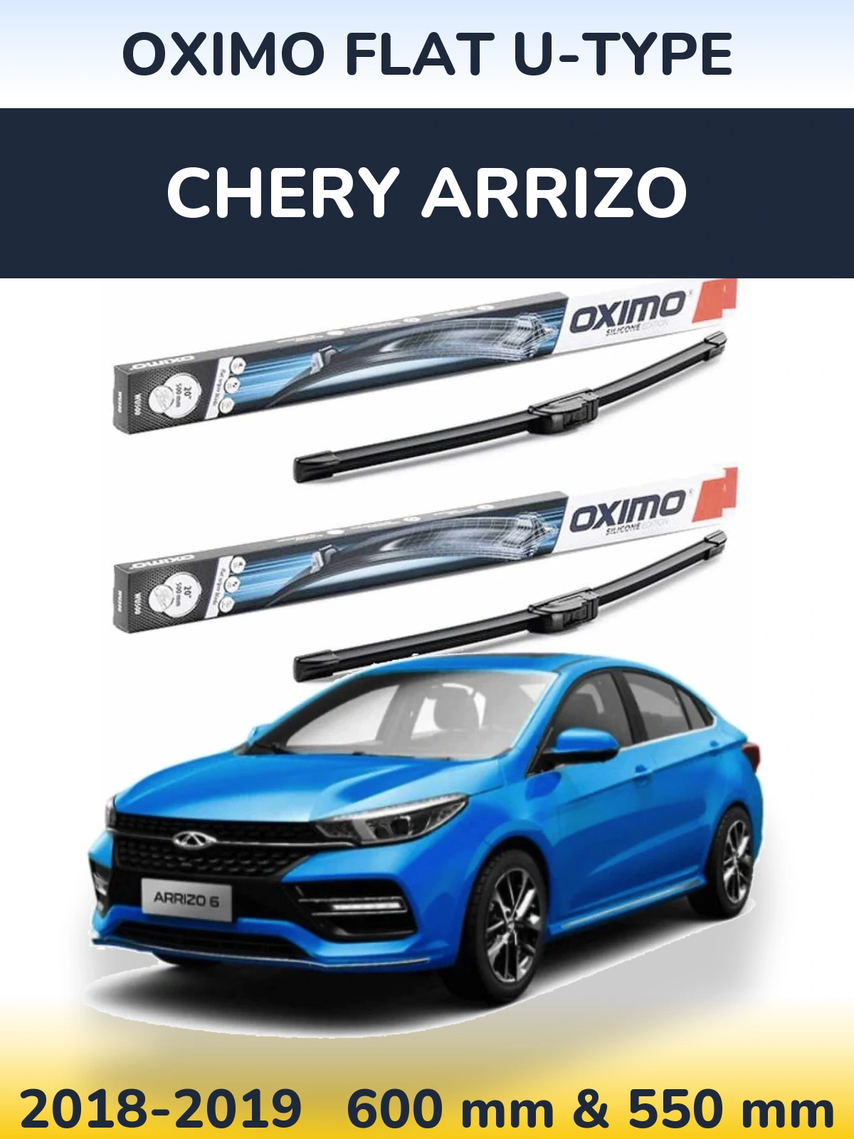 Komplet przednich wycieraczek Oximo Flat U-type 600 & 550 mm do Chery Arrizo 2018-2019