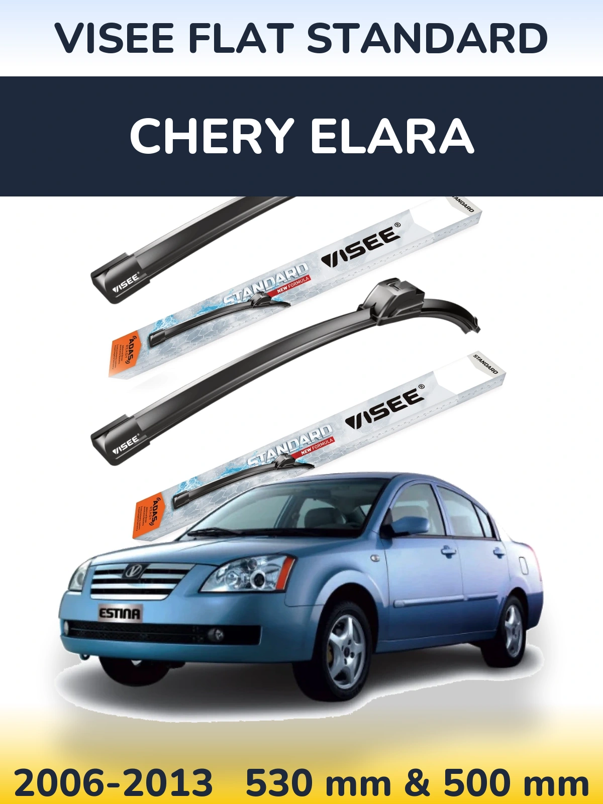 Комплект передних дворников VISEE FLAT STANDARD 530 & 500 мм для Chery Elara 2006-2013