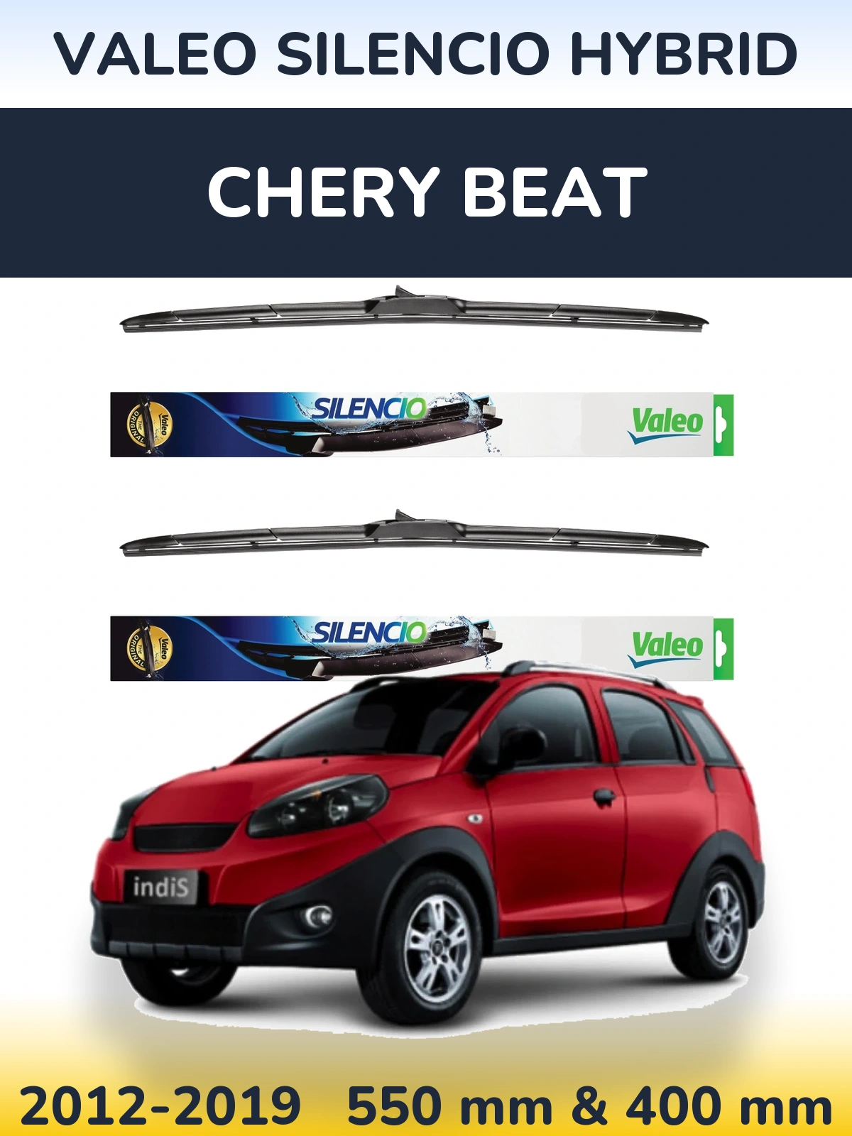 Front wiper blade set Valeo Silencio Hybrid 550 & 400 mm for Chery Beat 2012-2019