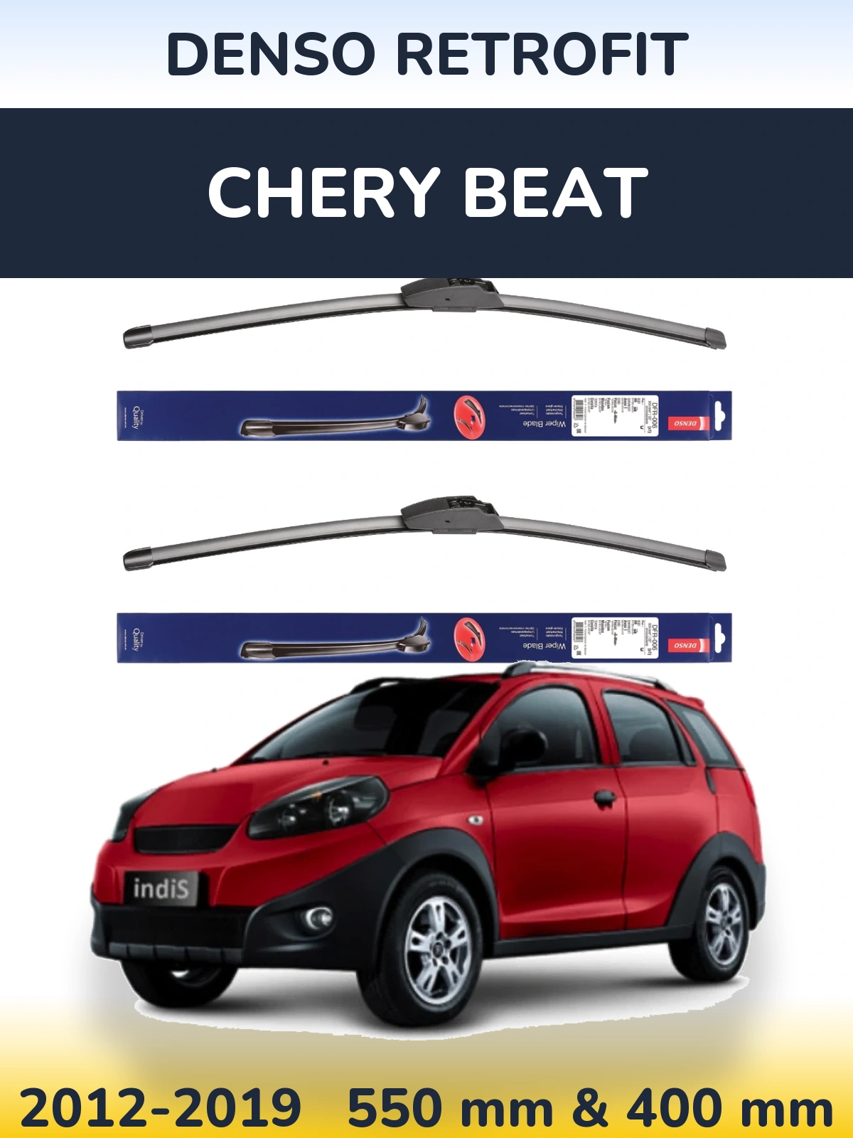 Komplet przednich wycieraczek Denso Retrofit 550 & 400 mm do Chery Beat 2012-2019