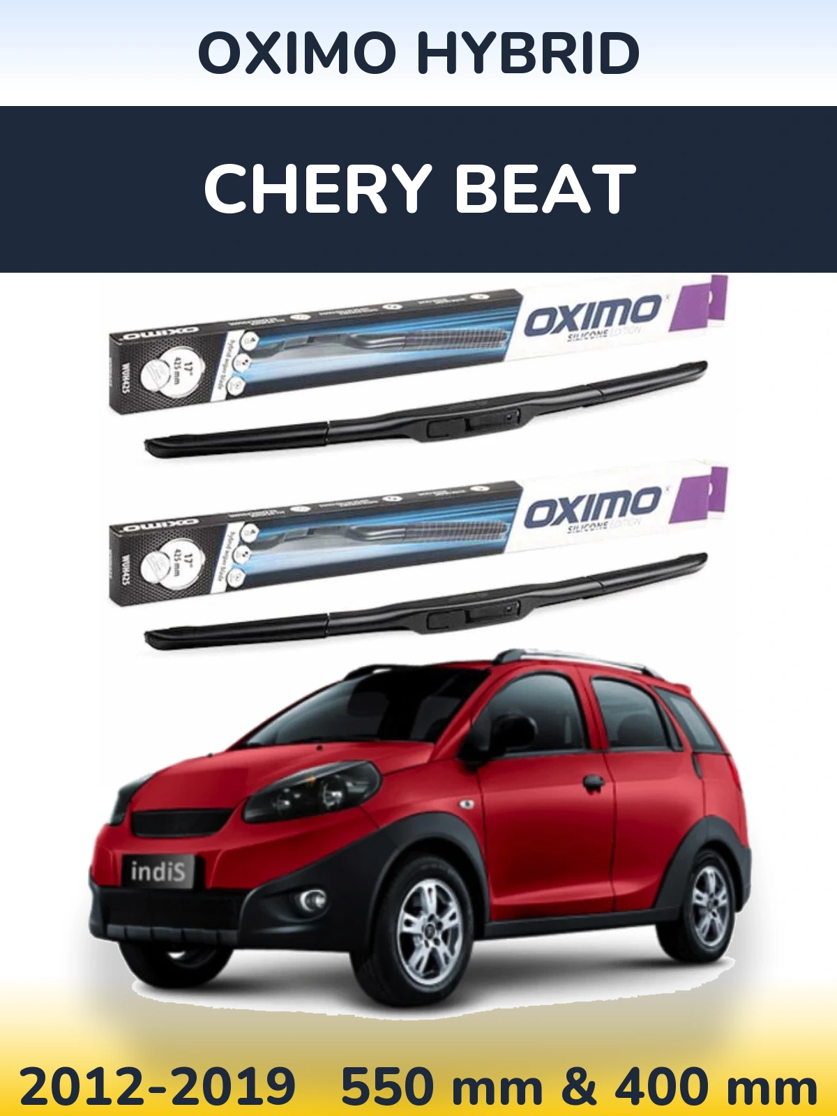 Front wiper blade set Oximo Hybrid 550 & 400 mm for Chery Beat 2012-2019