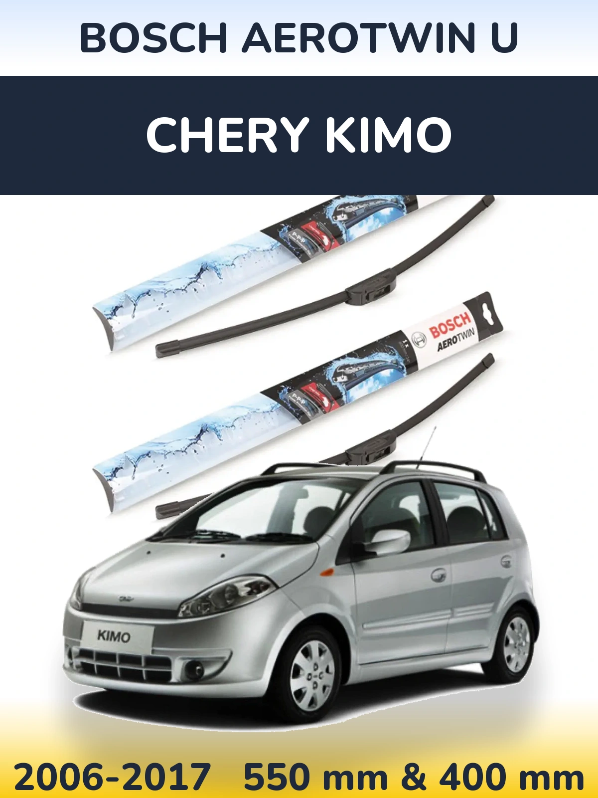 Komplet przednich wycieraczek BOSCH AeroTwin U 550 & 400 mm do Chery Kimo 2006-2017