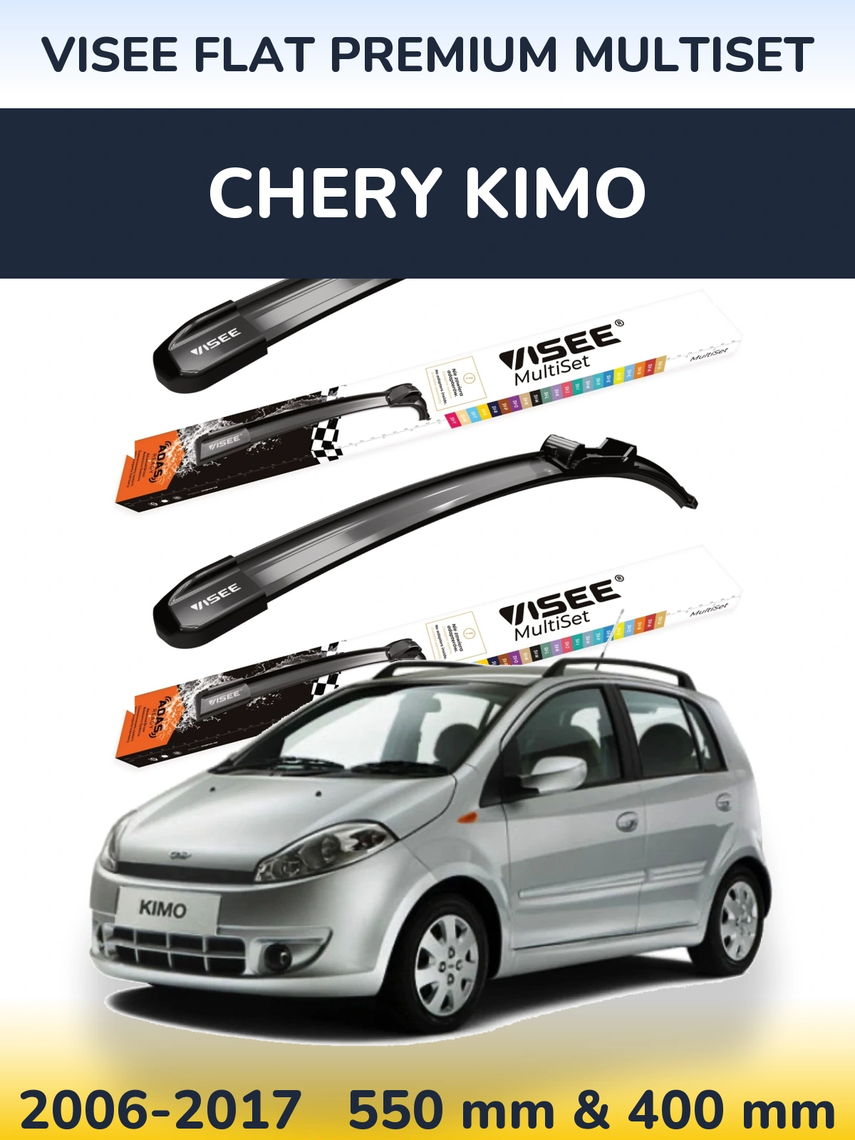 Komplet przednich wycieraczek VISEE FLAT PREMIUM MultiSet 550 & 400 mm do Chery Kimo 2006-2017
