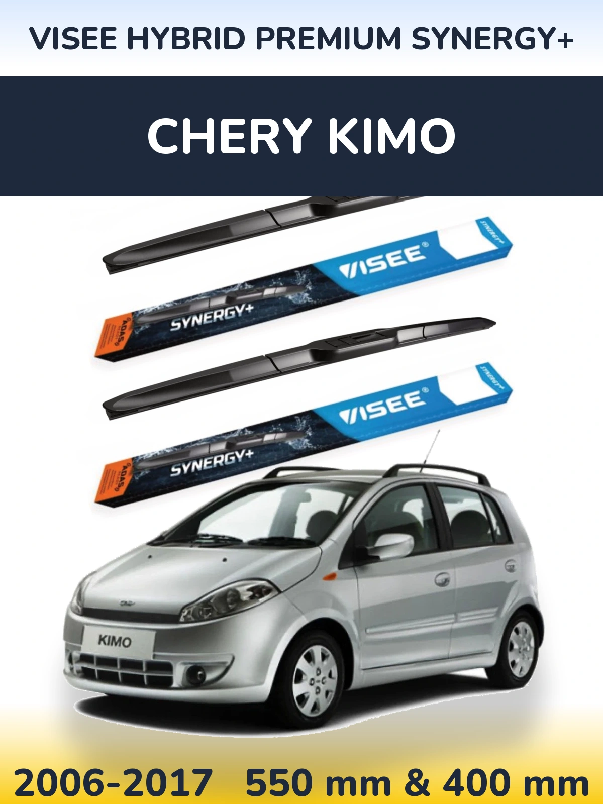 Komplet przednich wycieraczek VISEE HYBRID PREMIUM SYNERGY+ 550 & 400 mm do Chery Kimo 2006-2017