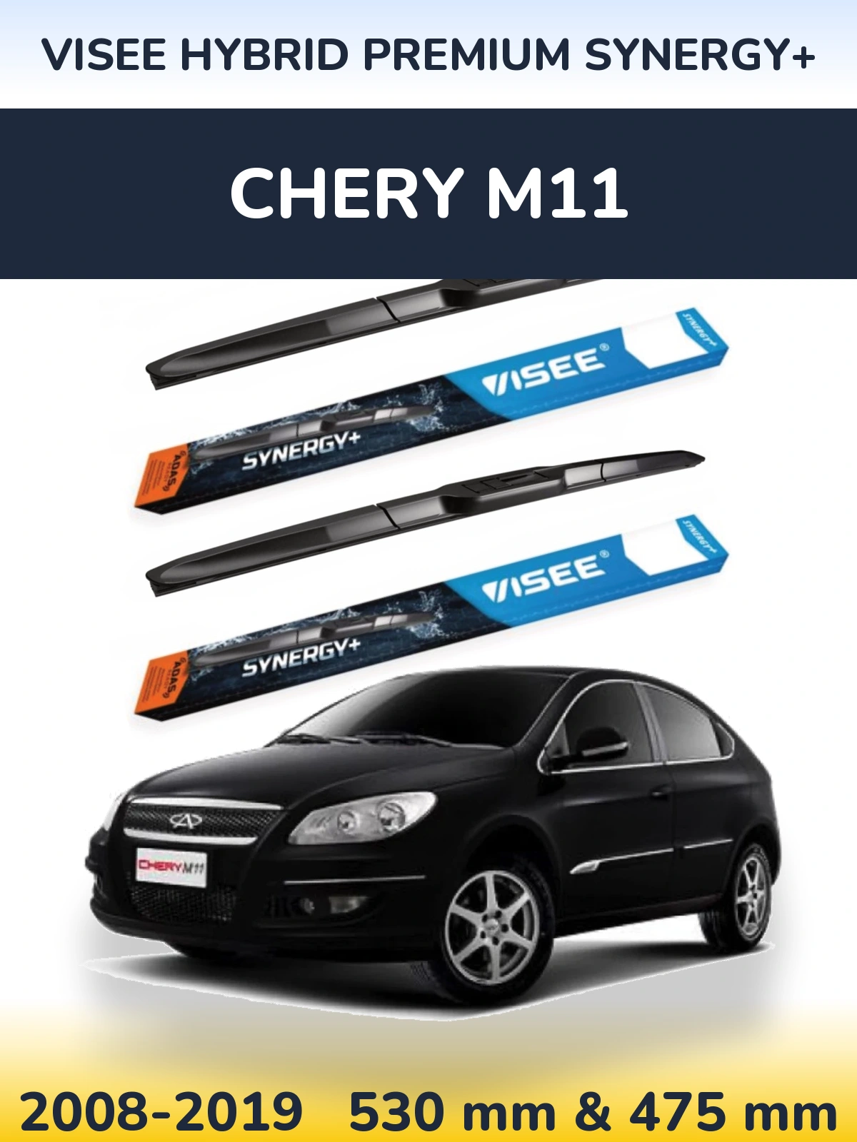 Komplet przednich wycieraczek VISEE HYBRID PREMIUM SYNERGY+ 530 & 475 mm do Chery M11 2008-2019