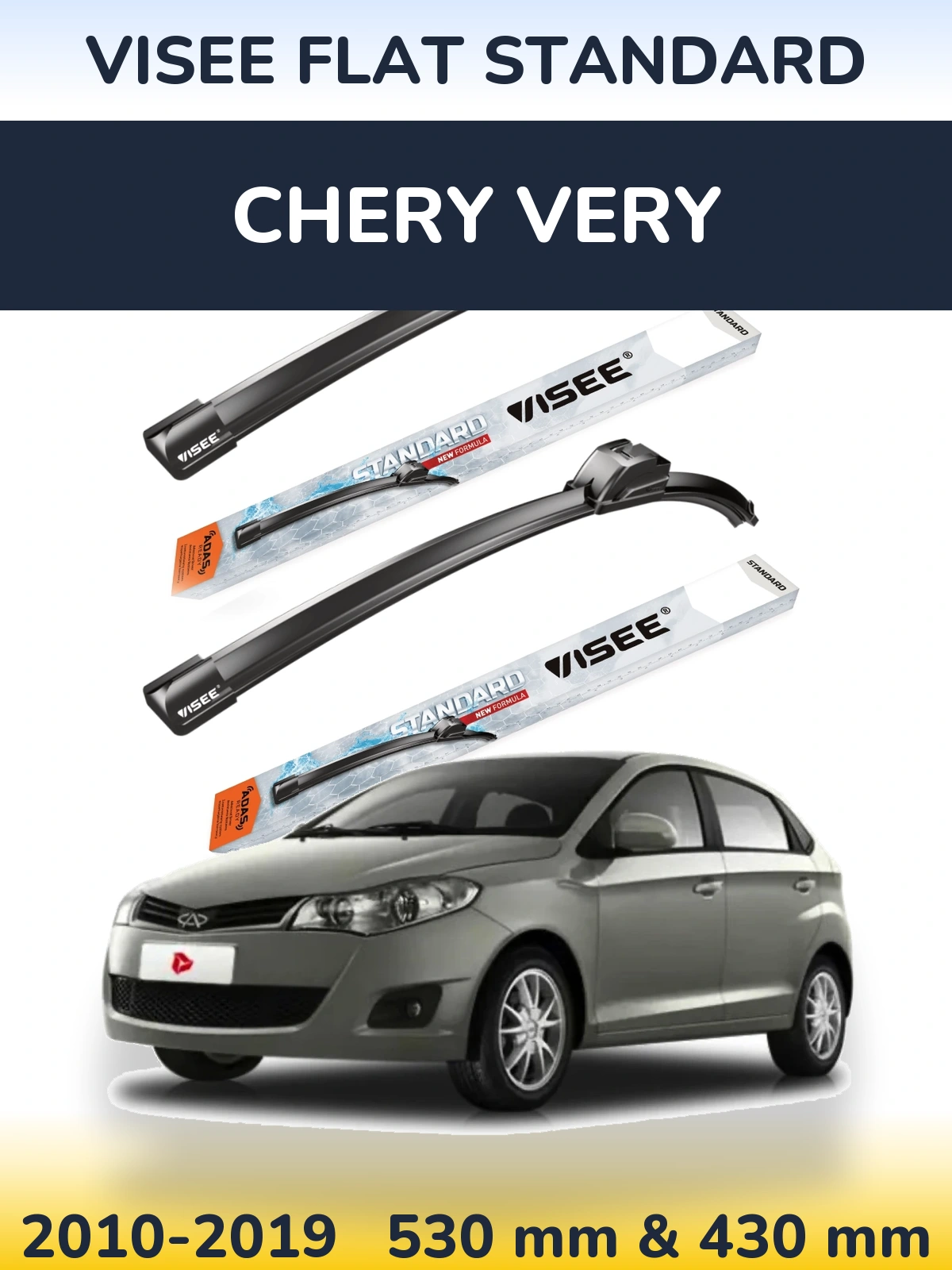 Komplet przednich wycieraczek VISEE FLAT STANDARD 530 & 430 mm do Chery Very 2010-2019