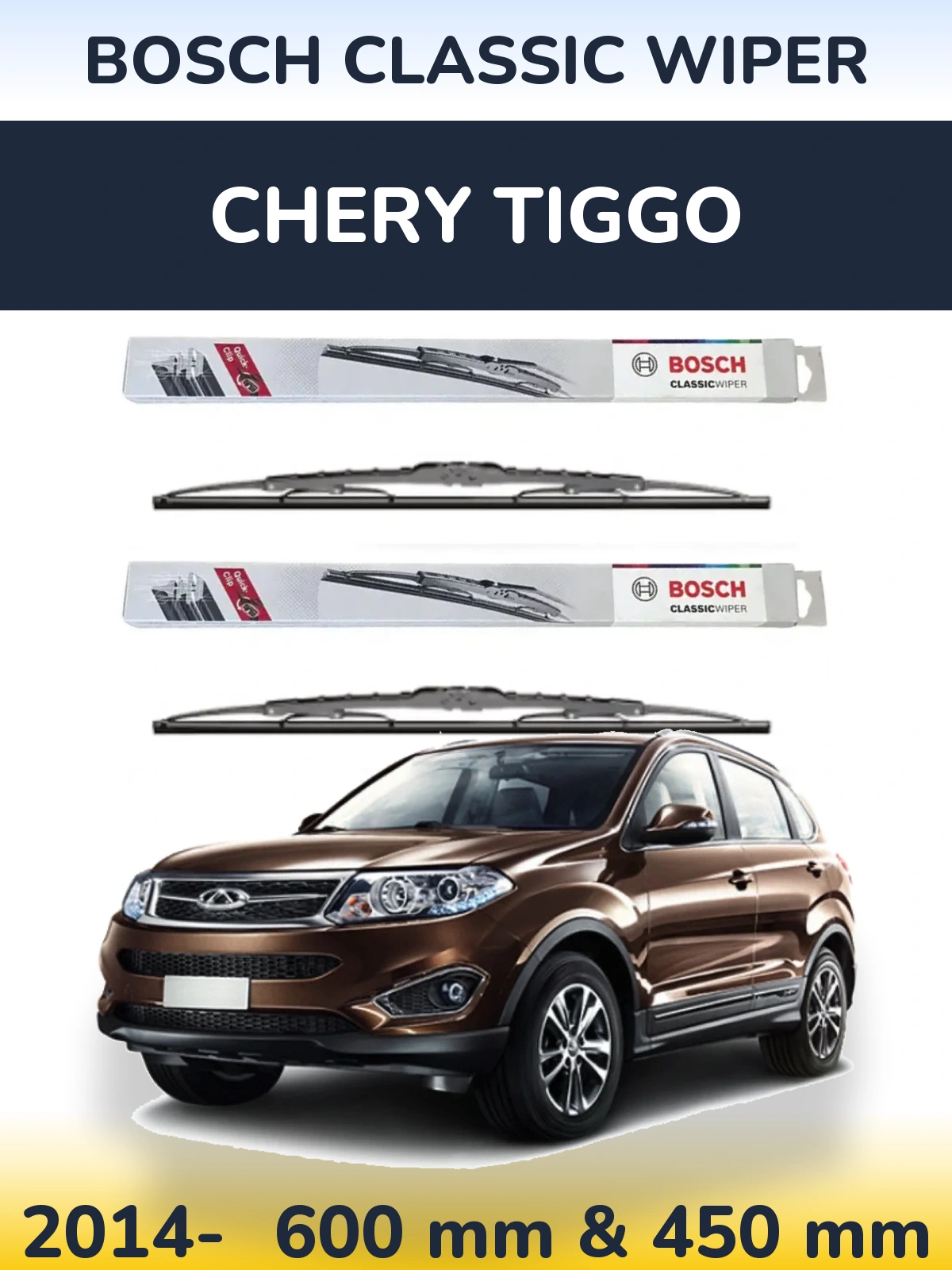 Komplet przednich wycieraczek BOSCH Classic Wiper 600 & 450 mm do Chery Tiggo 2014-2026