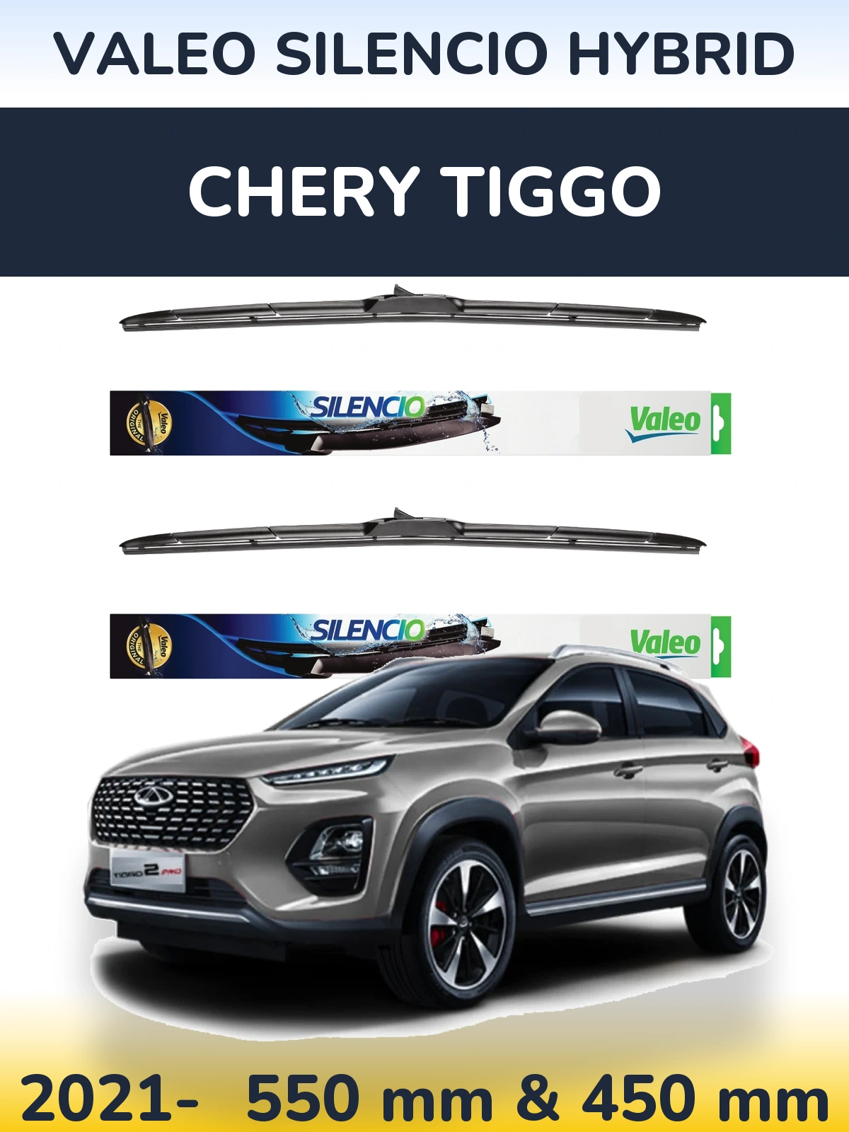 Komplet przednich wycieraczek Valeo Silencio Hybrid 550 & 450 mm do Chery Tiggo 2021-2026