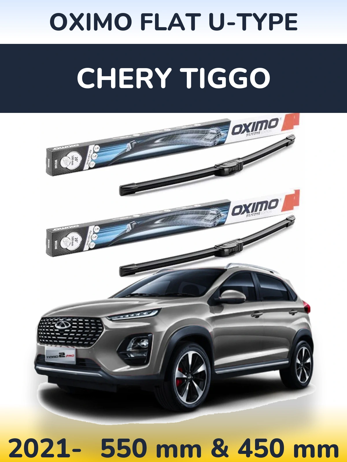 Komplet przednich wycieraczek Oximo Flat U-type 550 & 450 mm do Chery Tiggo 2021-2026