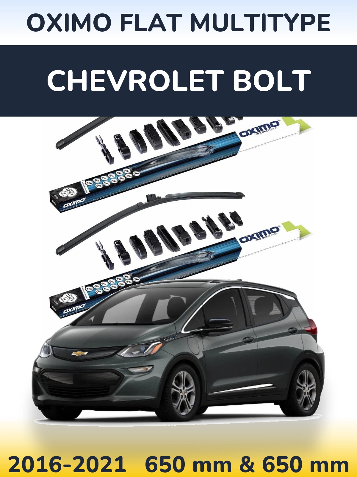 Комплект передних дворников Oximo Flat MultiТипe 650 & 650 мм для Chevrolet Bolt 2016-2021