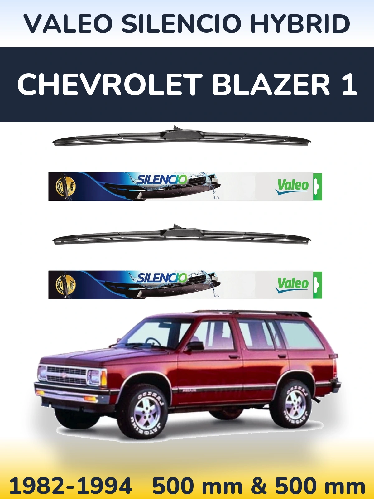 Komplet przednich wycieraczek Valeo Silencio Hybrid 500 & 500 mm do Chevrolet Blazer 1 1982-1994