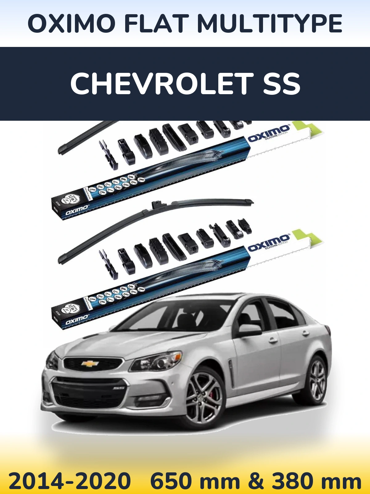 Front wiper blade set Oximo Flat MultiTypee 650 & 380 mm for Chevrolet SS 2014-2020