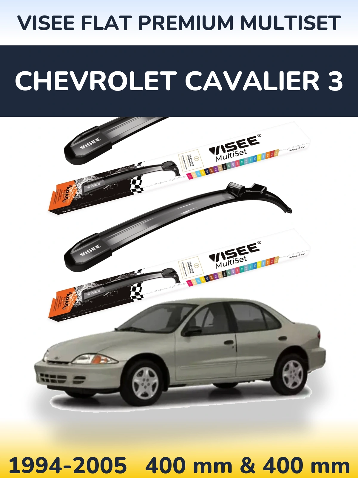 Komplet przednich wycieraczek VISEE FLAT PREMIUM MultiSet 400 & 400 mm do Chevrolet Cavalier 3 1994-2005