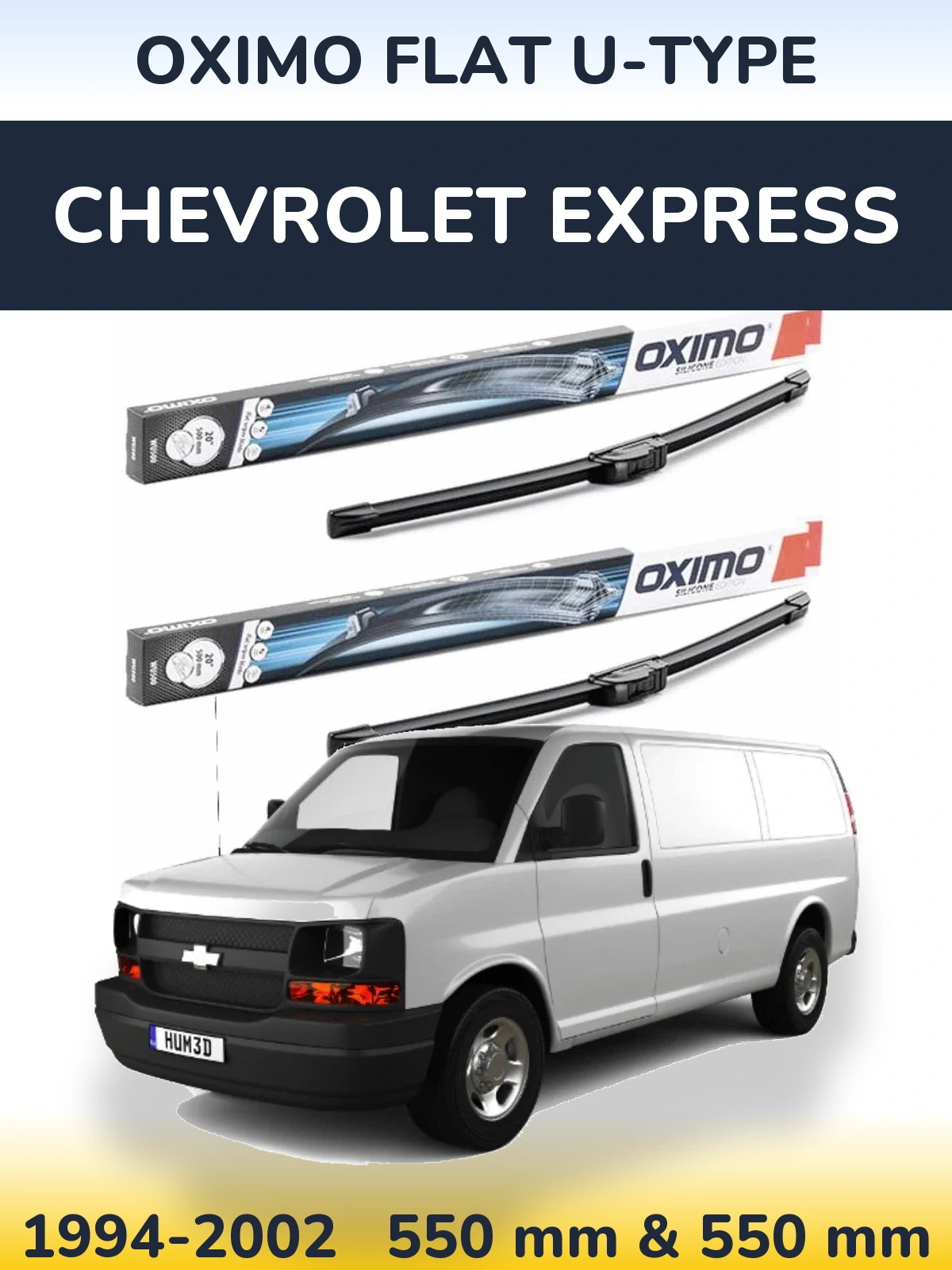 Komplet przednich wycieraczek Oximo Flat U-type 550 & 550 mm do Chevrolet Express 1994-2002