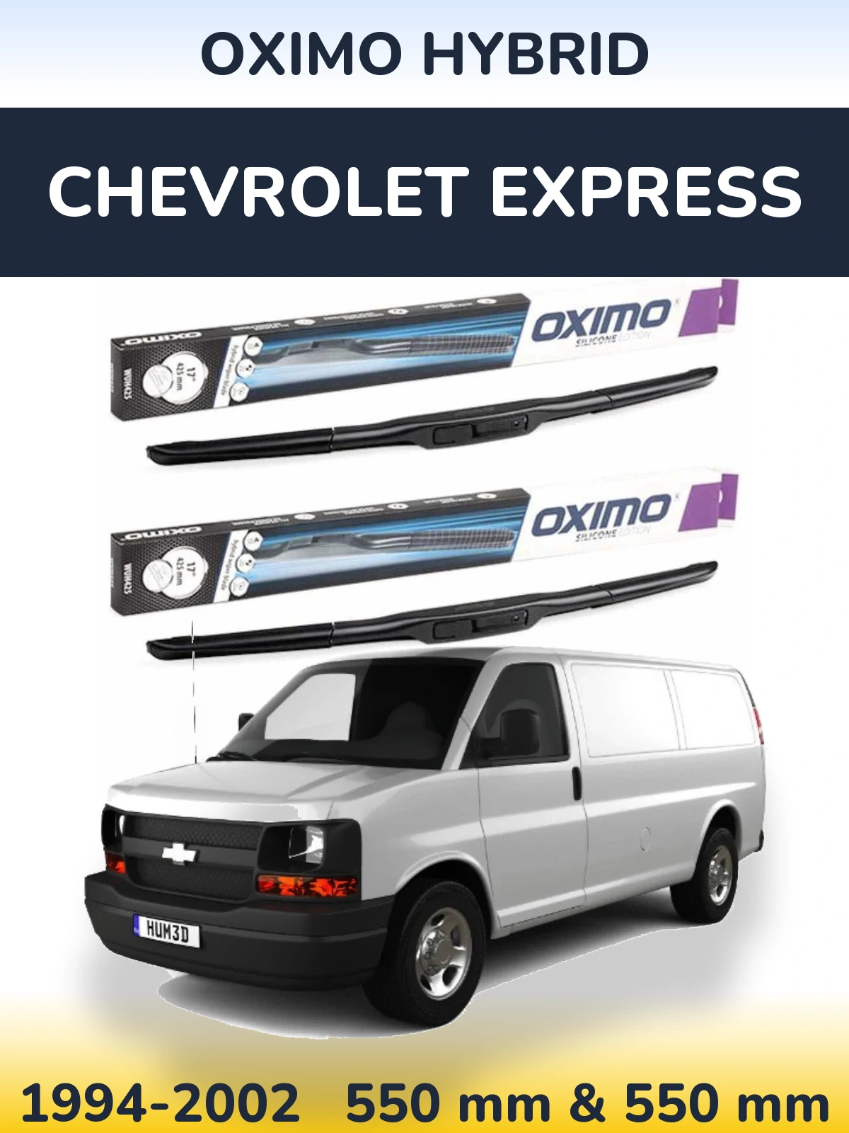 Front wiper blade set Oximo Hybrid 550 & 550 mm for Chevrolet Express 1994-2002