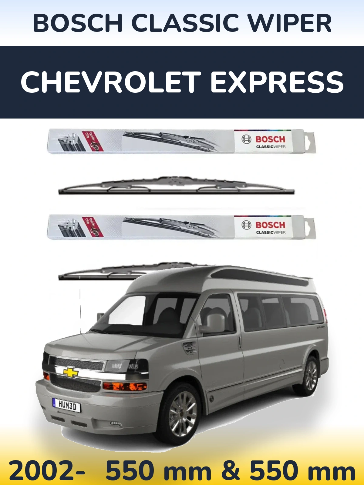 Komplet przednich wycieraczek BOSCH Classic Wiper 550 & 550 mm do Chevrolet Express 2002-2026