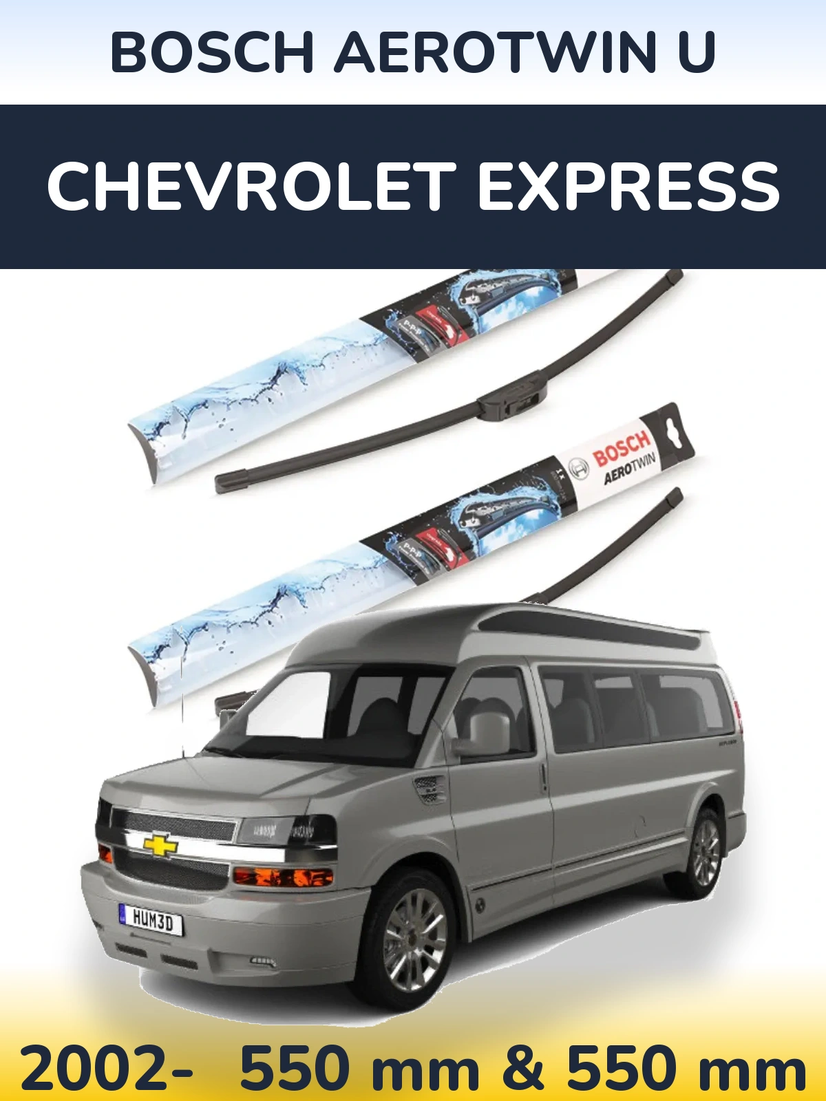 Komplet przednich wycieraczek BOSCH AeroTwin U 550 & 550 mm do Chevrolet Express 2002-2026