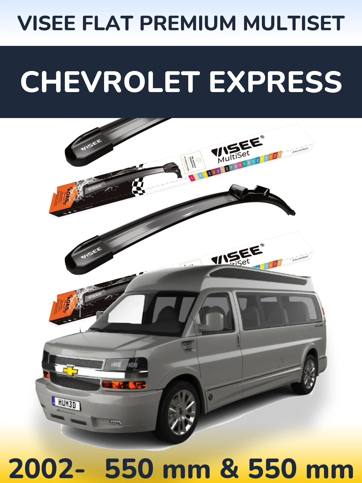 Komplet przednich wycieraczek VISEE FLAT PREMIUM MultiSet 550 & 550 mm do Chevrolet Express 2002-2026