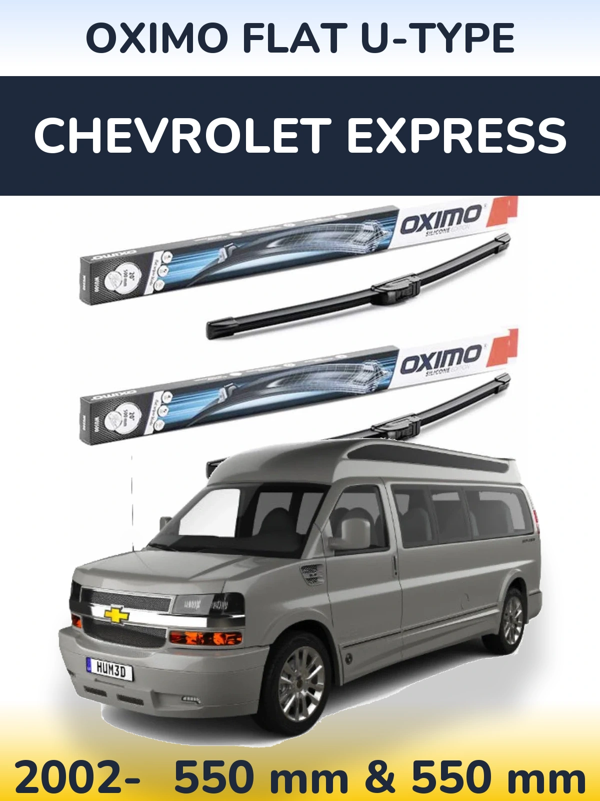 Komplet przednich wycieraczek Oximo Flat U-type 550 & 550 mm do Chevrolet Express 2002-2026