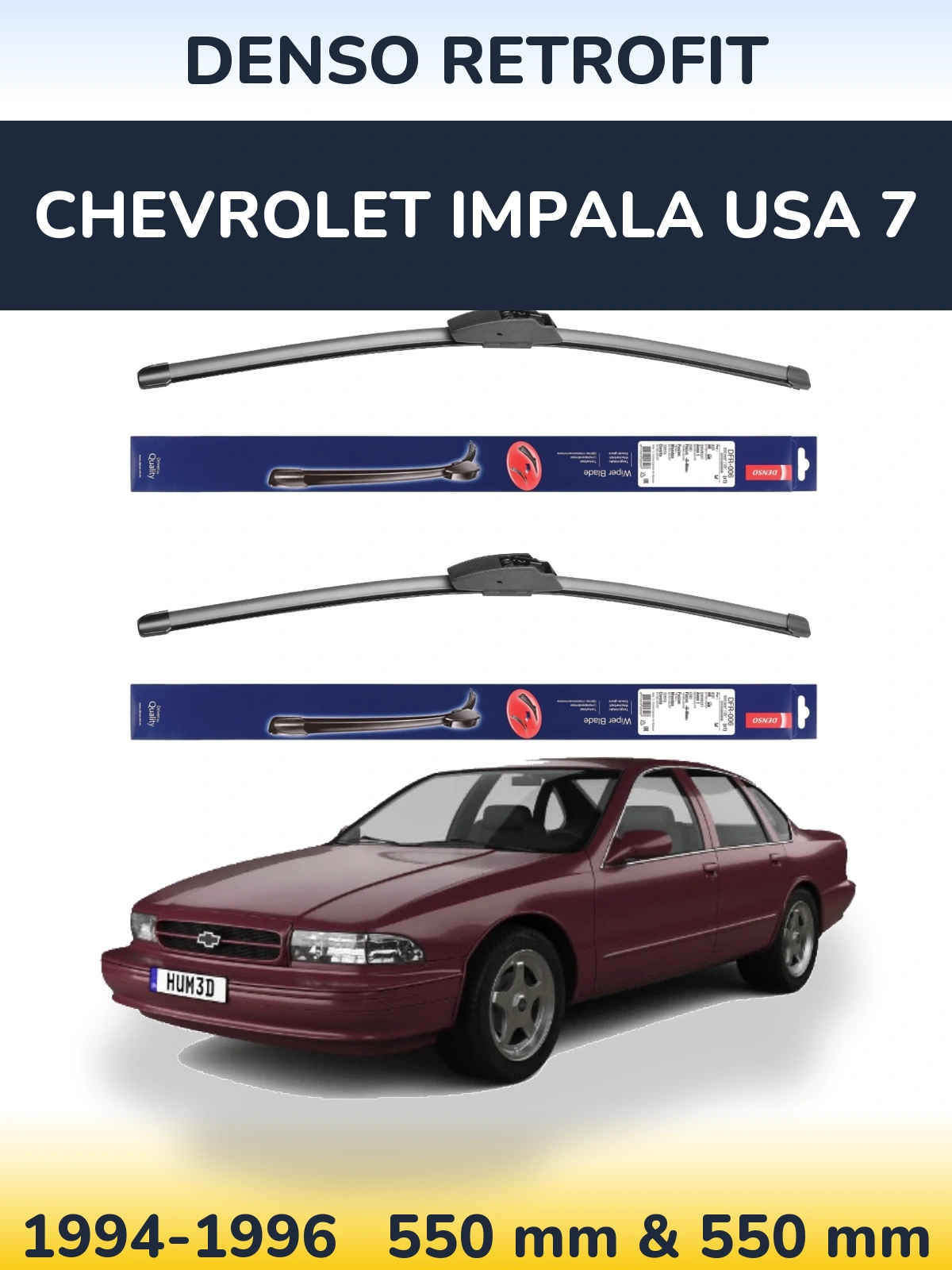 Komplet przednich wycieraczek Denso Retrofit 550 & 550 mm do Chevrolet Impala USA 7 1994-1996