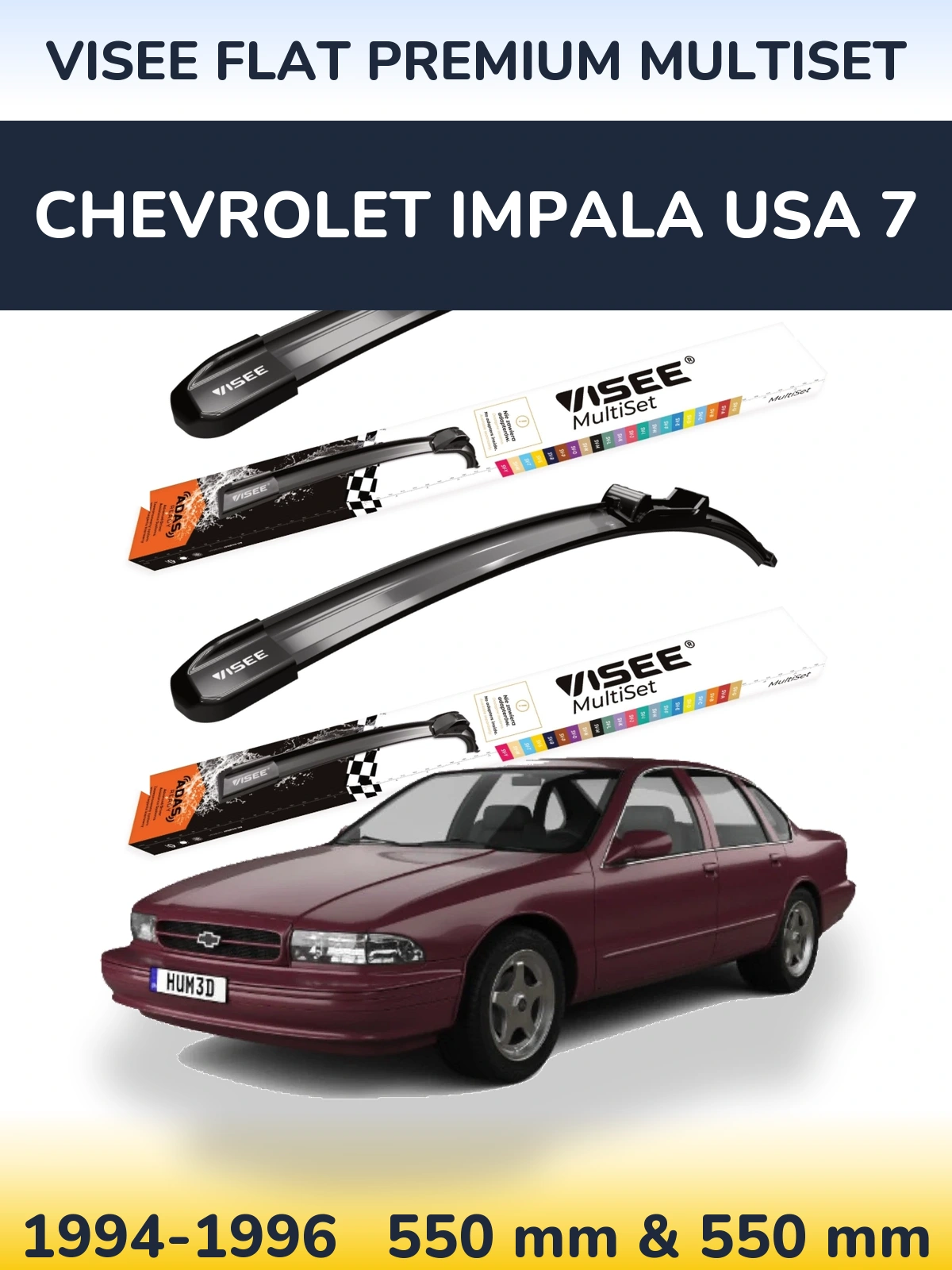 Komplet przednich wycieraczek VISEE FLAT PREMIUM MultiSet 550 & 550 mm do Chevrolet Impala USA 7 1994-1996