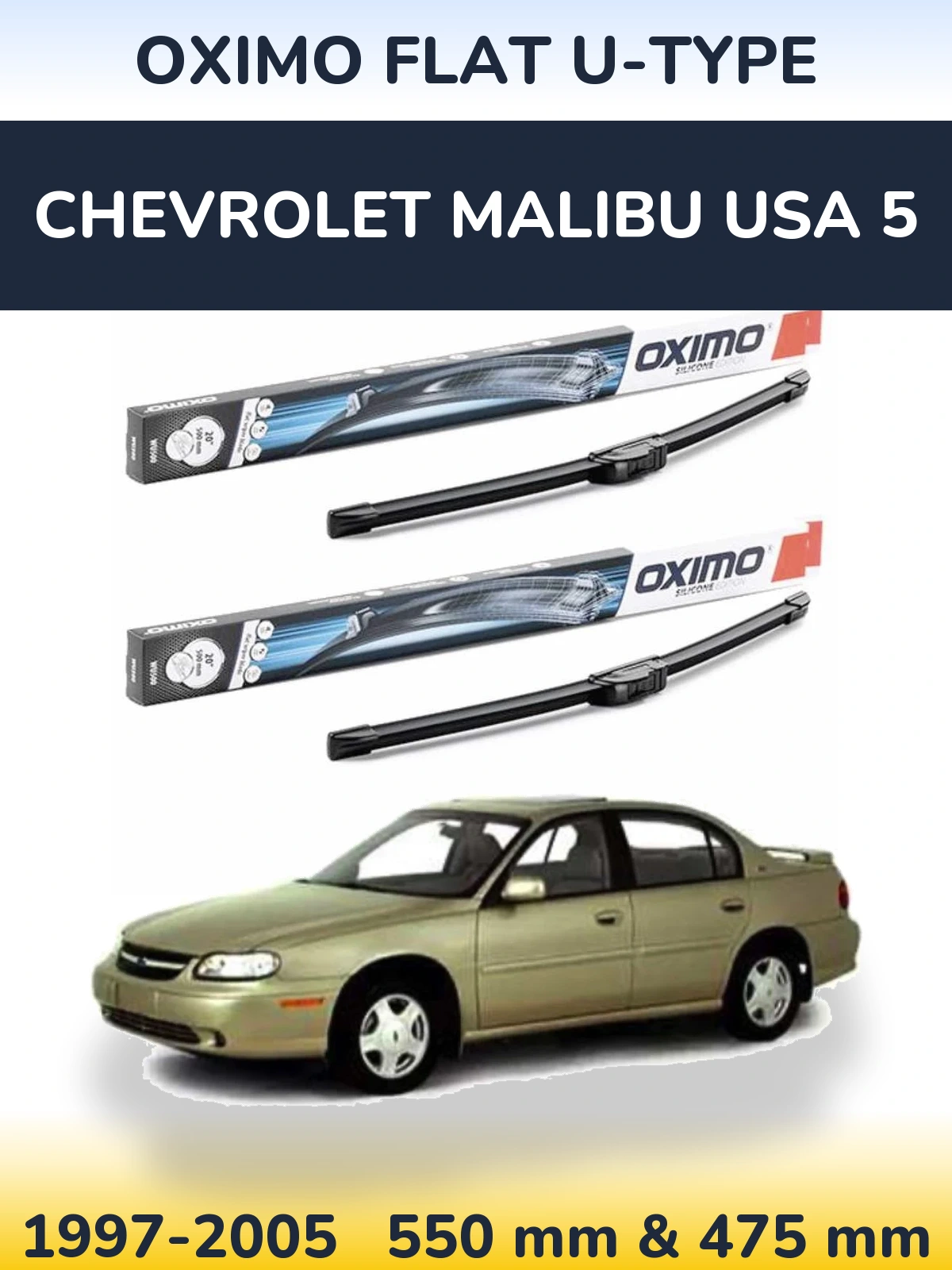 Комплект передних дворников Oximo Flat U-type 550 & 475 мм для Chevrolet Malibu USA 5 1997-2005