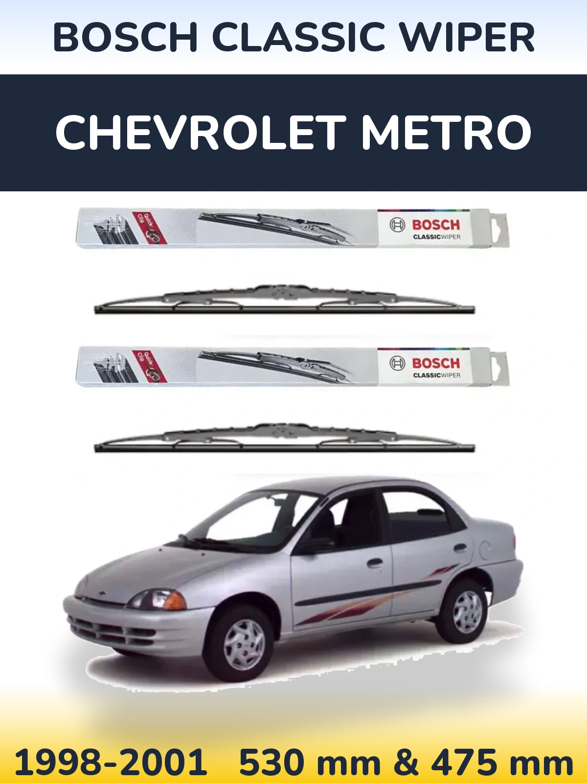 Комплект передних дворников BOSCH Classic Wiper 530 & 475 мм для Chevrolet Metro 1998-2001