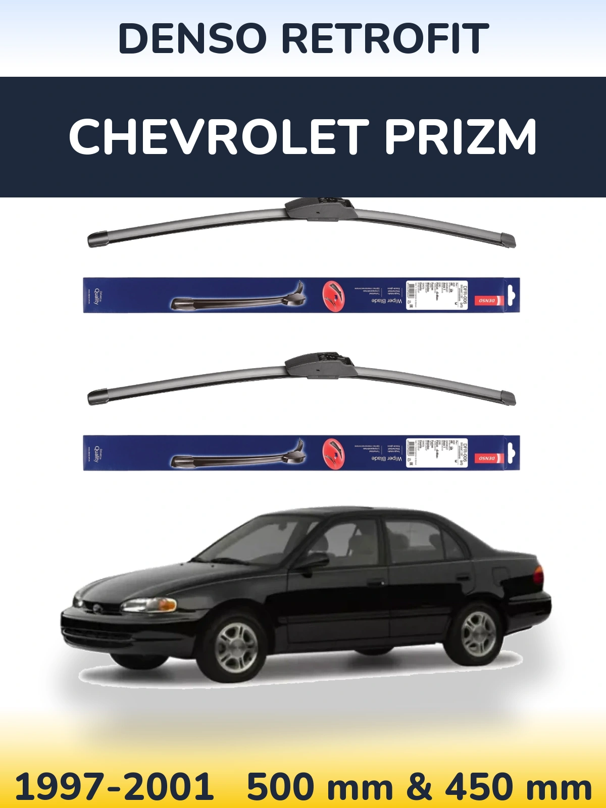 Komplet przednich wycieraczek Denso Retrofit 500 & 450 mm do Chevrolet Prizm 1997-2001